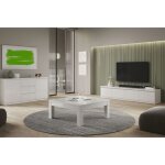 Deyton - ensemble salon laqu� blanc meuble tv 4 portes + table basse carr�e + buffet