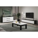 Deyton - ensemble salon laqu noir et blanc meuble tv 4 portes + table basse 127cm + buffet