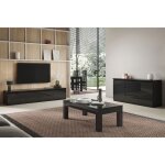 Deyton - ensemble salon laqu noir meuble tv 4 portes + table basse 127cm + buffet