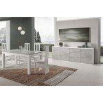 Deyton - ensemble s�jour blanc et gris marbr� table 190cm + buffet 3 portes