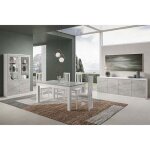 Deyton - ensemble s�jour complet blanc et gris marbr� table 190cm + buffet + vitrine avec leds
