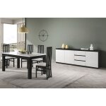 Deyton - ensemble s�jour laqu� noir et blanc table 190cm + buffet 3 portes