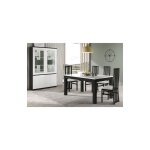 Deyton - ensemble s�jour laqu� noir et blanc table 190cm + vitrine avec leds