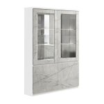 Deyton - vitrine 4 portes laqu�e blanc et gris marbr� avec leds