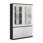 Deyton - vitrine 4 portes laqu�e noir et blanc brillant avec leds