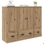 Soldes dhiver�buffet bahut placard de rangement - marron haut armoire 3 pcs - ch�ne artisanal - bois ...