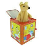 Diable en bote - jack in the box - souris dans bote  musique  manivelle orange en mtal