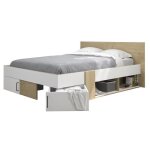 Diagone lit adulte avec tiroirs de rangement - chne et blanc - 140 x 190 - swivel