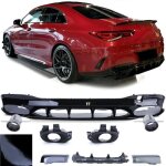 Diffuseur arriere noir brillant + 2 embout pot look cla 35 amg pour mercedes cla c118 avec pack amg