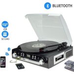 Digitnow! bluetooth vinyl record player platine tournante cassette radio et entre auxiliaire avec port ...