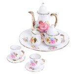 Dinette - e787763036 - th�i�re en porcelaine - 8 pi�ces - blanc et rose - motif fleurs