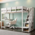 Dinkalen lit mezzanine enfant 90x200 cm avec escalier de rangement bureau et �tag�re sommier inclus en ...