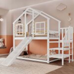 Dinkalen lit superpos� 90x200 cm lit enfant avec toboggan et fen�tre lit cabane en bois avec 1sommier ...