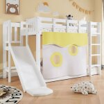 Dinkalen lit superpos� enfant 90x200cm lit en bois avec toboggan rideaux et 2 sommiers � lattes blanc ...