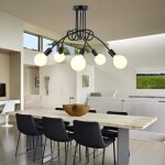 Diy 5 t�tes plafonnier industriel vintage m�tal lampe lustre creatif luminaire noir pour restaurant salon ...