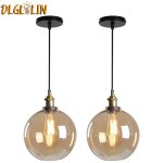Dlglolin 2x suspension industriel en verre e27 luminaire lustre vintage abat - jour en verre ambr� �clairage ...