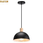 Dlglolin suspension r�tro lustre moderne abat - jour demi - cercle �25cm noir e27 luminaire en bois et ...