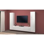 Dmora - meuble haut natasha 260x30xh180 cm blanc brillant panneau effet bois