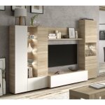 Dmora - meuble mural angel 126 x 42 x h 32 cm chne blanc panneau effet bois et verre
