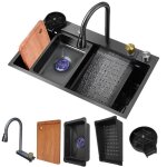 Dnkelar®évier de cuisine en granit 10 jets(75×46×24cm) à encastrer 1 bac + égouttoir + robinet amovible ... Dnkelar®évier de cuisine en granit 10 jets(75×46×24cm) à encastrer 1 bac + égouttoir + robinet amovible ...
