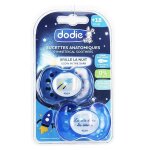 Dodie sucette anatomique nuit + 18m plante blanche fuse bleu lot de 2