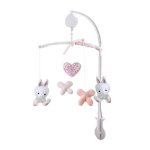 Domiva mobile musical lapinou - arche pvc - peluches amovibles - blanc / rose - 34 x 65 cm