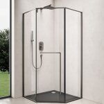 Doporro cabine de douche pentagonale integrale paroi de douche porte battante verre profil� gris 90x90x200 ...