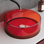 Doporro vasque � poser ronde petit lave mains lavabo circulaire 40x40x14cm rouge en r�sine salle de bain ...