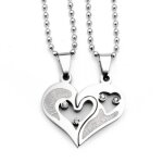 Double collier - argent� - coeur - acier inoxydable - 2 cha�nes - i love you