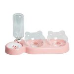 Double gamelle chat 3 en 1 ? bol distributeur croquettes et eau inclinable 15� pp rose