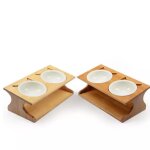 Double gamelle sur�lev�e pour chien ou chat avec support en bois.