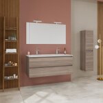 Double lavabo mural meuble de salle de bain avec tiroirs chne naturel 120cm berlin