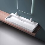 Double lavabo suspendu mai & mai col19 120x46cm blanc rectangulaire avec cache bonde en rsine
