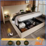 Double lit 160x200 - table de chevet + lampe lecture + usb - c - lit � rangement bois massif / m�tal ...