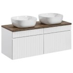 Double meuble sous vasque  suspendre iconic blanc avec le plan chne santa fe 120 cm et ses 2 vasque ...