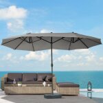 Double parasol ovale 460x270 cm gris fonc� avec manivelle croisillon et pied lest� inclus