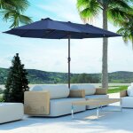 Double parasol ovale bleu 460x270 cm avec manivelle structure acier 12 branches et protection uv