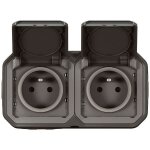Double prise de courant étanche précâblée avec volet plexo - 16a 250v - anthracite Double prise de courant étanche précâblée avec volet plexo - 16a 250v - anthracite