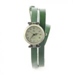 Montre femme - pas chre - double tour - cuir vert - analogique - quartz