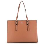 Sac a main cabas femme double tree - similicuir uni semi rigide - camel - format a4