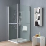 Paroi de douche pour handicapées ou personnes agées 90x90 en verre avec double ouverture battente Paroi de douche pour handicapées ou personnes agées 90x90 en verre avec double ouverture battente