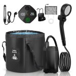 Douche camping avec barre chauffage - kit pompe de douche �lectrique rechargeable 6000mah pression deau ...