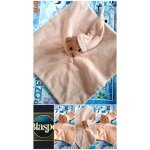 Doudou b�b� ours plat jaune et blanc avec anneau hochet