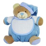 Doudou  broder - filouface - ours - 18 cm - bavoir bleu - personnalisable au point de croix
