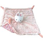 Doudou carr lapinou - domiva - rose - attache sucette - 28cm