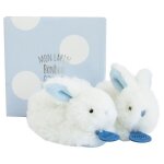 Doudou et compagnie lapin - coffret chaussons avec hochet bleu 0 - 6 mois Doudou et compagnie lapin - coffret chaussons avec hochet bleu 0 - 6 mois