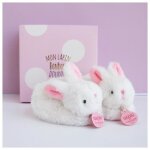 Doudou et compagnie - lapin - coffret chaussons avec hochet rose 0 - 6 mois