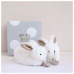 Doudou et compagnie lapin - coffret chaussons avec hochet taupe 0 - 6 mois