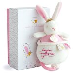 Doudou et compagnie - lapin fleurs - peluche musicale pour b�b� - blanc et rose - 15 cm