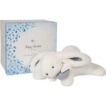 Doudou et compagnie - peluche lapin - 25 cm - lapin pompon blanc / bleu - jolie bote cadeau - happy ...